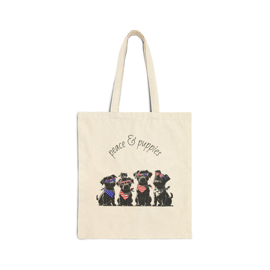 Peace & Puppies Cotton Canvas Tote Bag - FREE SHIPPING